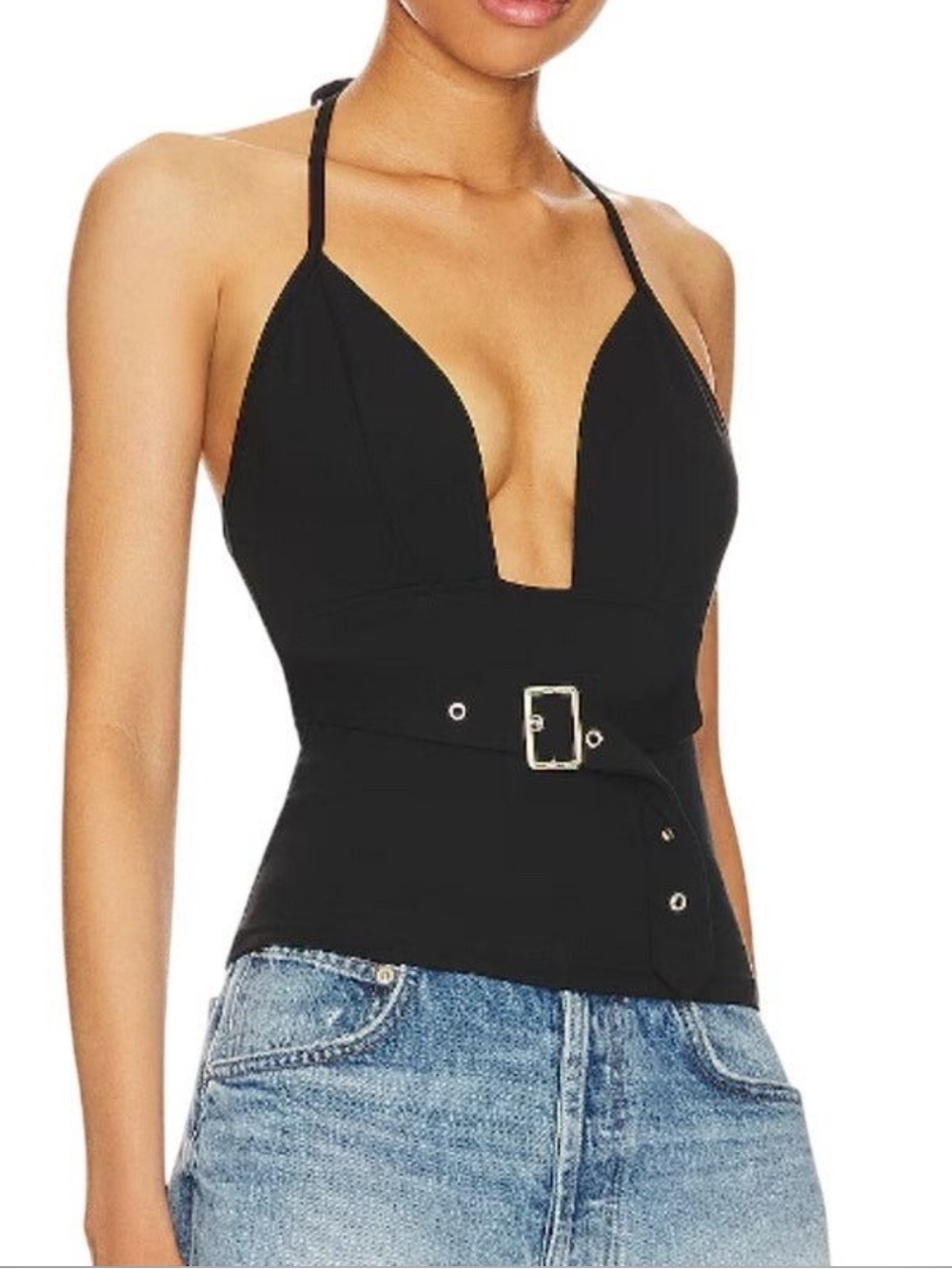 Super down belted halter top